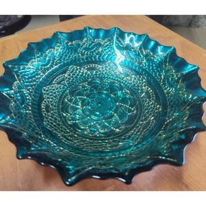 Bohemian Turquoise Colored Art Glass Turkish Decorative 8 Inch Bowl